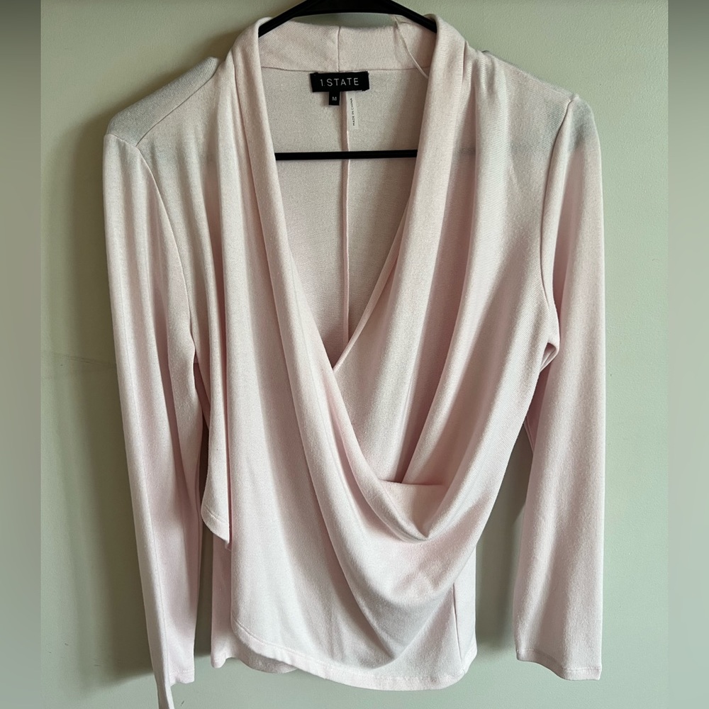 1.State, pale pink, lightweight faux wrap knit